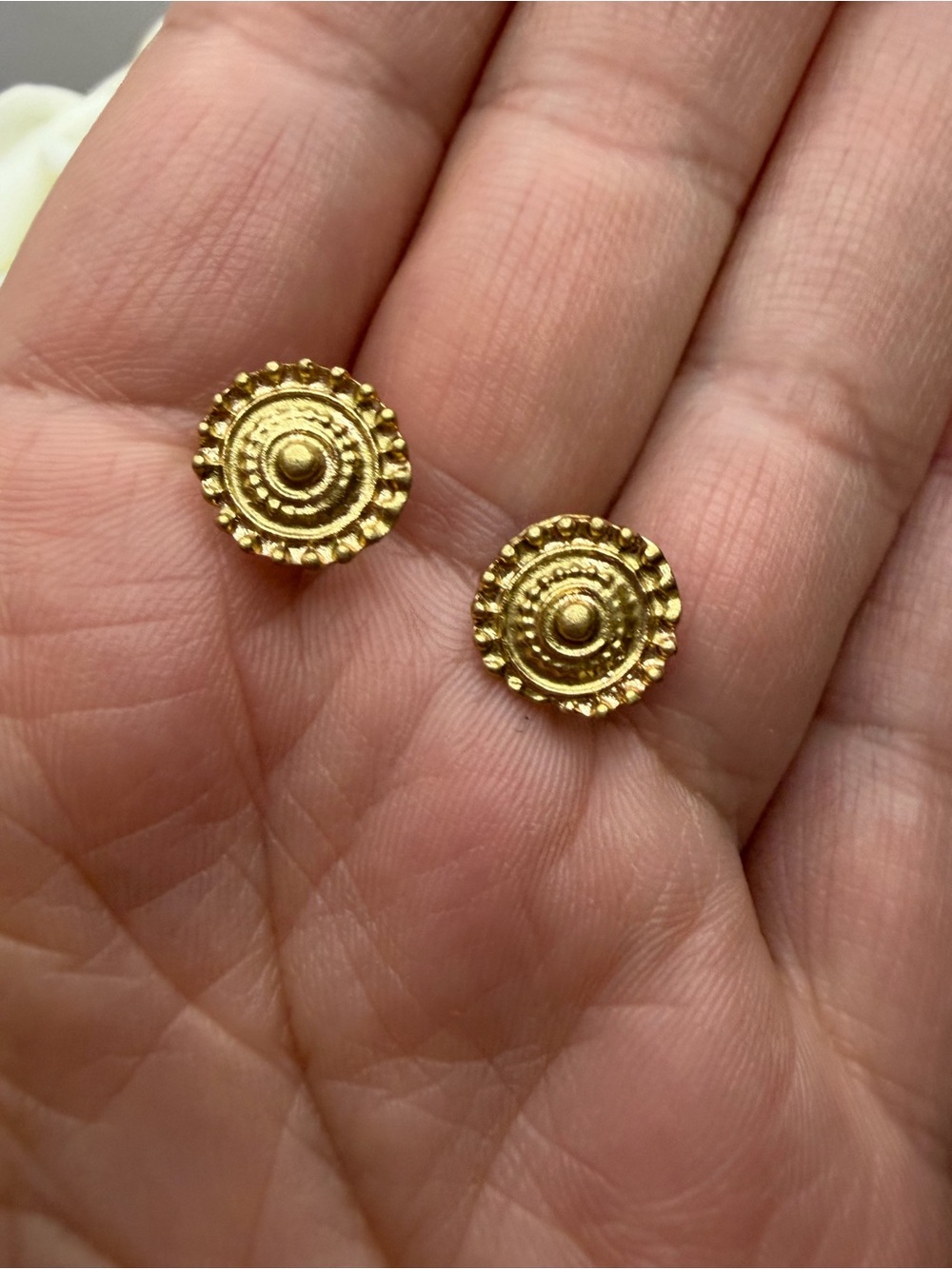Gold Circular Textured Stud Earrings - Unbranded